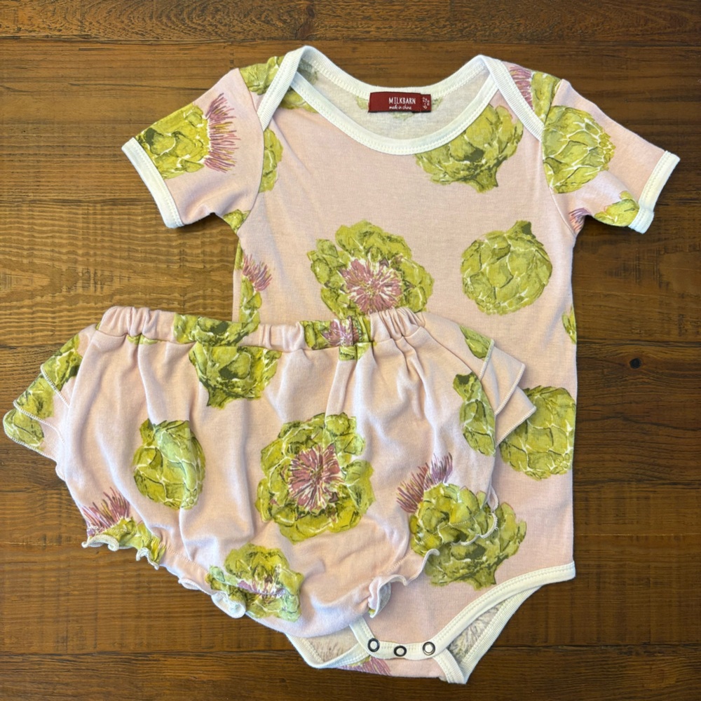 MILKBARN Baby Toddler Girls Artichoke Onesie Romper & Ruffle Shorts